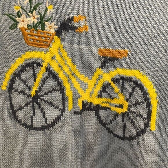 LOFT Women’s Sky Blue Bicycle and Flowers Embroidered Long Sleeve Sweater M - Picture 4 of 11
